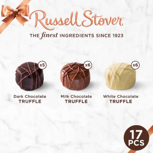 RUSSELL STOVER Truffles in Milk, Dark & White Chocolate Gift Box Perspective: top