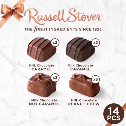 RUSSELL STOVER Assorted Caramels Milk & Dark Chocolate Gift Box Perspective: top
