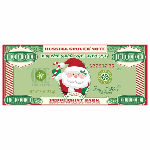 RUSSELL STOVER Christmas Santa Peppermint Bark Money Bar Perspective: top