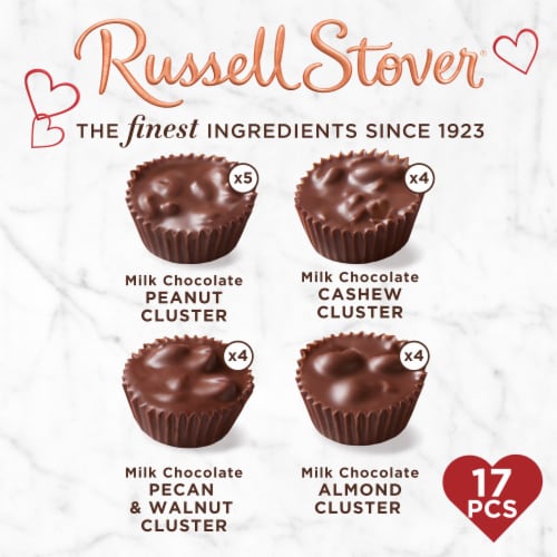 RUSSELL STOVER Valentine's Day Milk Chocolate Covered Nuts Fabric Heart Candy Gift Box Perspective: top