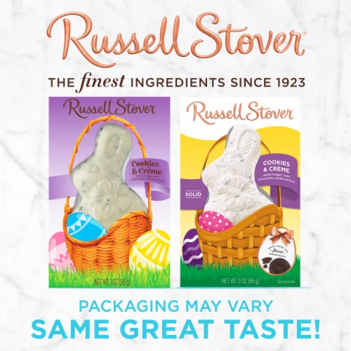 RUSSELL STOVER Easter Bunny Cookies & Crème Solid White Fudge Chocolate Candy Rabbit Perspective: top
