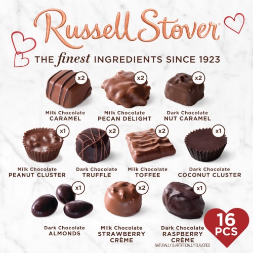 RUSSELL STOVER Valentine's Day Assorted Milk & Dark Chocolate Candy Gift Box Perspective: top