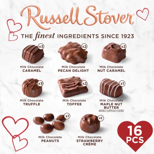 RUSSELL STOVER Valentine's Day Milk Chocolate Assortment Candy Gift Box Perspective: top