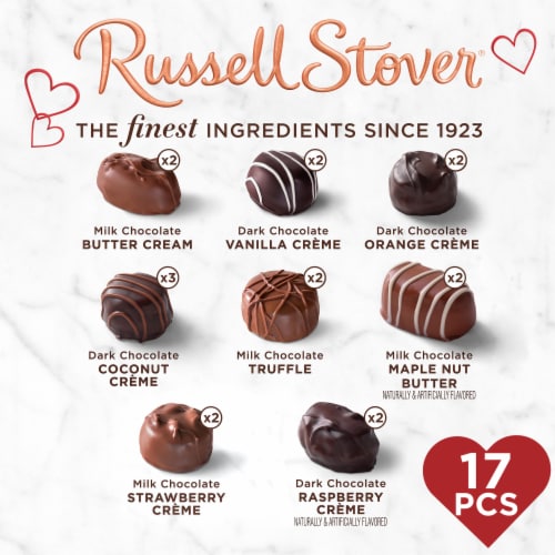 RUSSELL STOVER Valentine's Day Assorted Crèmes in Milk & Dark Chocolate Candy Gift Box Perspective: top