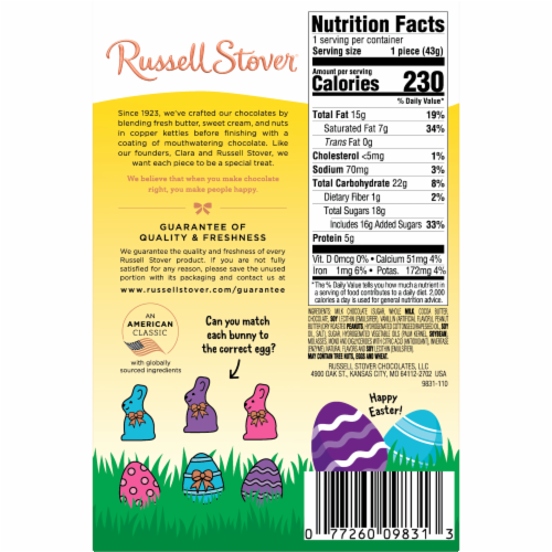 RUSSELL STOVER Easter Bunny Peanut Butter in Milk Chocolate Candy Rabbit Perspective: top