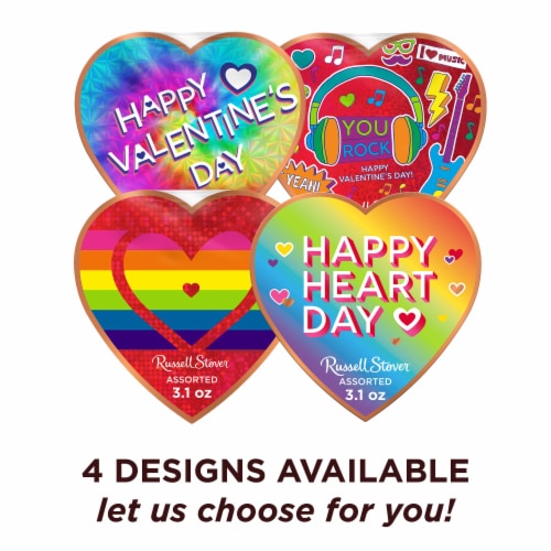 RUSSELL STOVER Valentine's Day Tween Heart Assorted Milk & Dark Chocolate Candy Gift Box Perspective: top