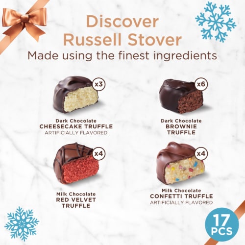 RUSSELL STOVER Christmas Assorted Milk & Dark Chocolate Dessert Truffles Gift Box Perspective: top