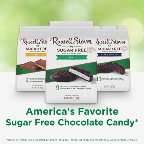 RUSSELL STOVER Sugar Free Dark Chocolate Mint Patties Candy, 4.5 oz bag Perspective: top
