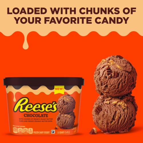 REESE'S with Reese's Peanut Butter Cups and Peanut Butter Swirl Chocolate Frozen Dairy Dessert Perspective: top