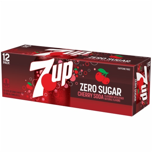 7UP Cherry Flavored Caffeine-Free Soda Cans Perspective: top