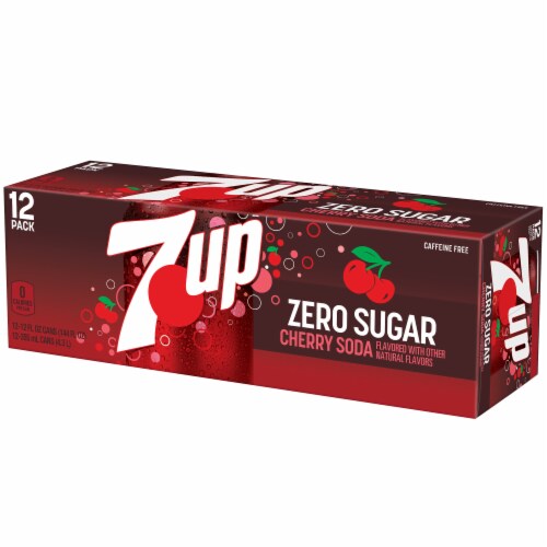 7UP Cherry Flavored Caffeine-Free Soda Cans Perspective: top
