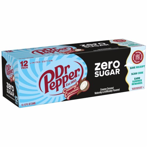 Dr Pepper Creamy Coconut Zero Sugar Soda Cans Perspective: top