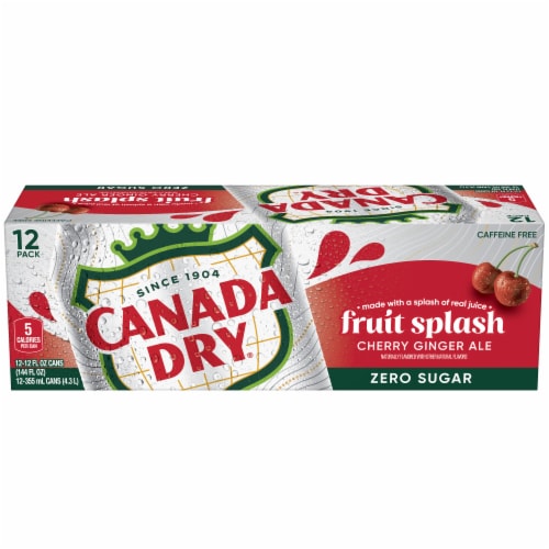 Canada Dry Fruit Splash Cherry Ginger Ale Zero Sugar Soda Cans Perspective: top