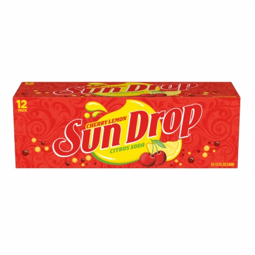 Sun Drop Cherry Lemon Soda Cans Perspective: top