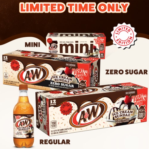 A&W Ice Cream Sundae Caffeine Free Soda Cans Perspective: top