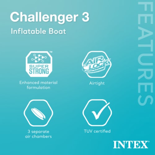 Intex 68370EP Challenger 3 Inflatable Raft Boat Set With Pump And Oars, Blue Perspective: top