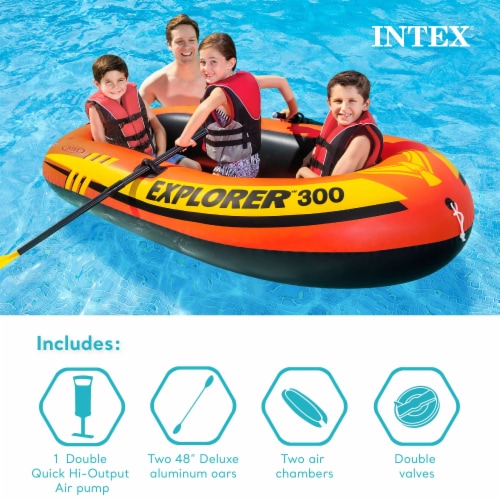 Intex Explorer 300 Compact Inflatable Fishing 3 Person Raft Boat w/ Pump & Oars Perspective: top
