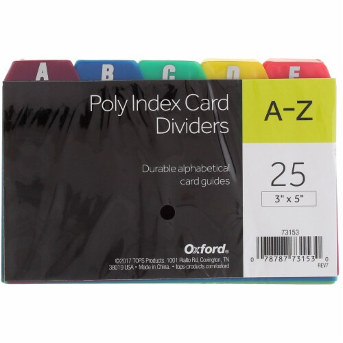 Oxford Index Card Dividers, 3in X 5in, Poly Construction, Multiple Colors 73153, 25 Ct Perspective: top