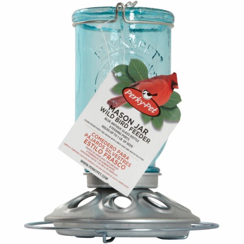 Perky-Pet® Mason Jar Glass Wild Bird Feeder - Blue Perspective: top