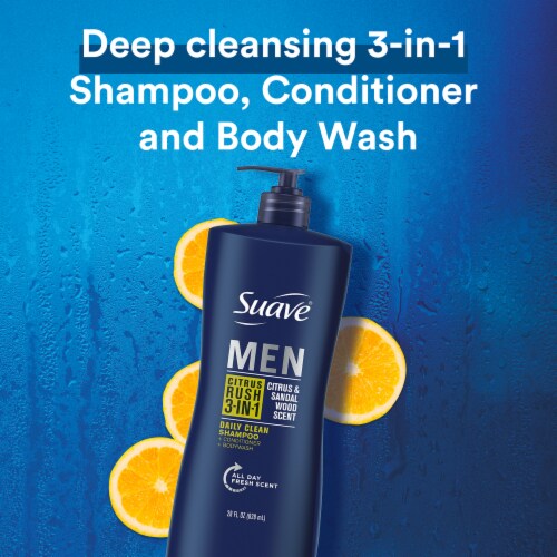 Suave Men Citrus Rush Three in One Shampoo Conditioner Body Wash Perspective: top