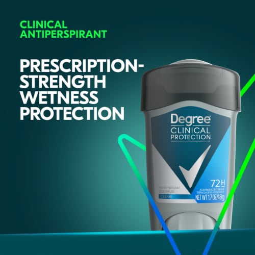 Degree Clinical Protection Men's Antiperspirant Deodorant Stick Clean Scent Prescription-Strength Perspective: top