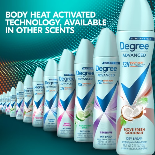 Degree Antiperspirant Deodorant Dry Coconut & Hibiscus Spray With Body Heat Activated Technology Perspective: top