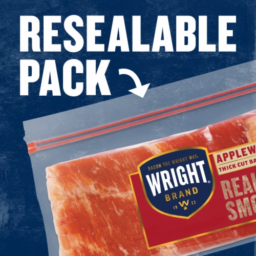 Wright Brand Applewood Real Wood Smoked Thick Cut Bacon Stack pack Perspective: top