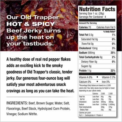 Old Trapper Hot & Spicy Beef Jerky Perspective: top