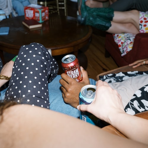 Abita Strawberry Lager Craft Beer Cans Perspective: top