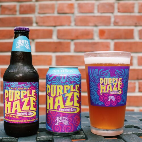 Abita Purple Haze Raspberry Lager Craft Beer Bottles Perspective: top