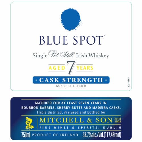 Blue Spot Aged 7 Years Cask Strength Single Pot Still Irish Whiskey Perspective: top