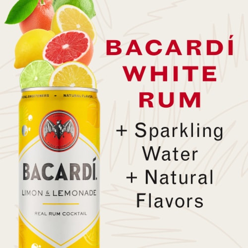 Bacardi Limon & Lemonade Real Rum Ready to Drink Cocktail Single Can Perspective: top