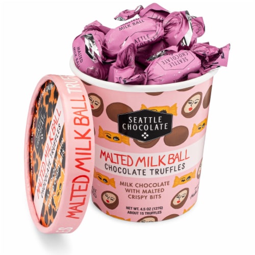 Seattle Chocolate Malted Milk Ball Milk Chocolate Truffles Candy Box Perspective: top