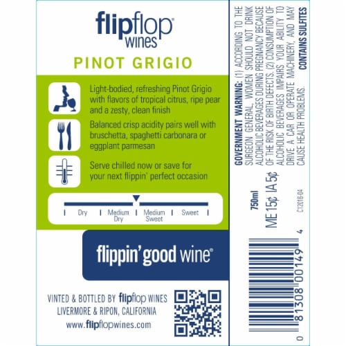 Flipflop Pinot Grigio California White Wine Perspective: top