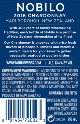 Nobilo Regional Collection Chardonnay New Zealand White Wine Perspective: top