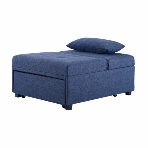 Linon Boone Upholstered Convertible Sofa Bed in Blue Perspective: top
