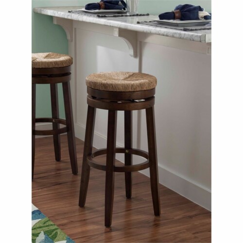 Linon Maya 31 Wood Swivel Seagrass Seat Barstool in Walnut Brown 1 Mariano s