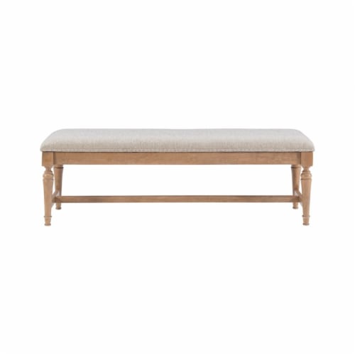 Linon Hayes Wood Upholstered Padded Bench in Natural Brown Perspective: top