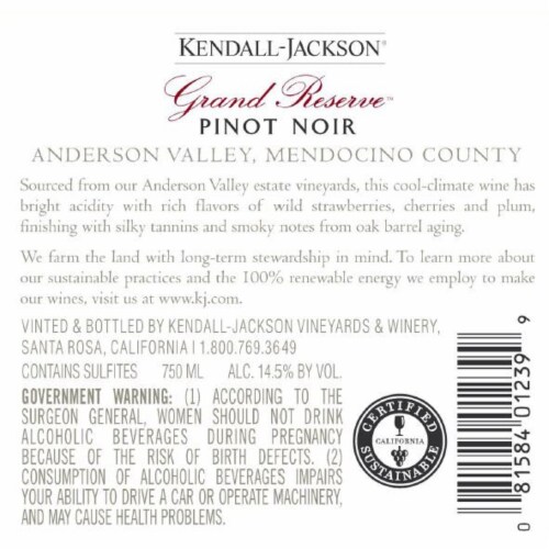 Kendall-Jackson® Grand Reserve Pinot Noir Red Wine Perspective: top