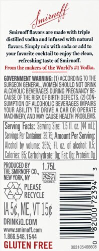Smirnoff Citrus (Vodka Infused With Natural Flavors) Perspective: top