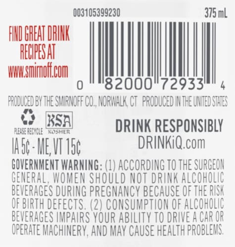 Smirnoff Strawberry (Vodka Infused With Natural Flavors) Perspective: top