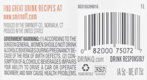 Smirnoff Peach (Vodka Infused With Natural Flavors) Perspective: top