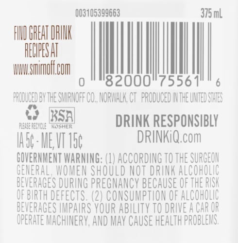 Smirnoff Coconut (Vodka Infused With Natural Flavors) Perspective: top