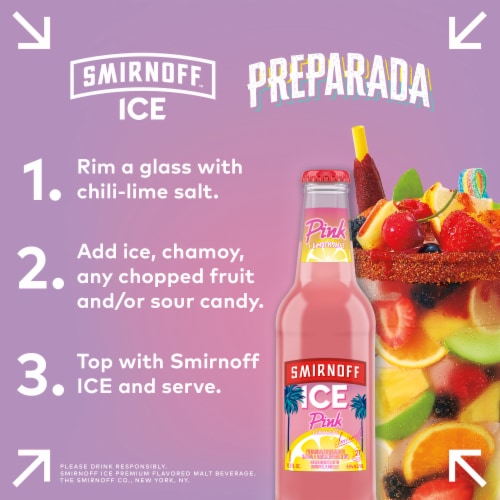 Smirnoff Ice Pink Lemonade Flavored Hard Beverage 6 bottles