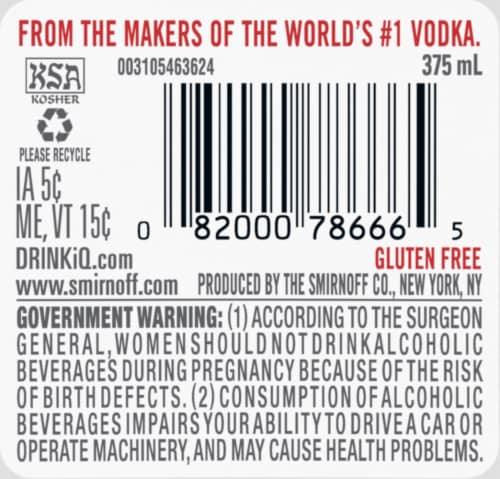 Smirnoff Citrus (Vodka Infused With Natural Flavors) Perspective: top