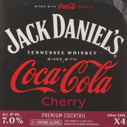 Jack Daniel's® Tennessee Whiskey Coca-Cola Cocktail Cherry Cans Perspective: top