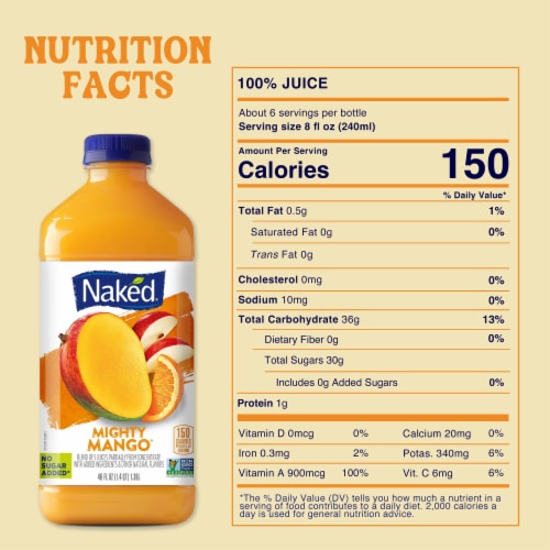 Naked Juice Mighty Mango Flavored 100% Fruit Smoothie Blend Perspective: top