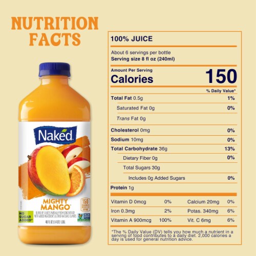 Naked Juice Mighty Mango Flavored 100% Fruit Smoothie Blend Perspective: top
