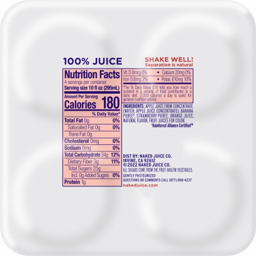 Naked® Fruit Smoothie Strawberry Banana Juice Blend Perspective: top