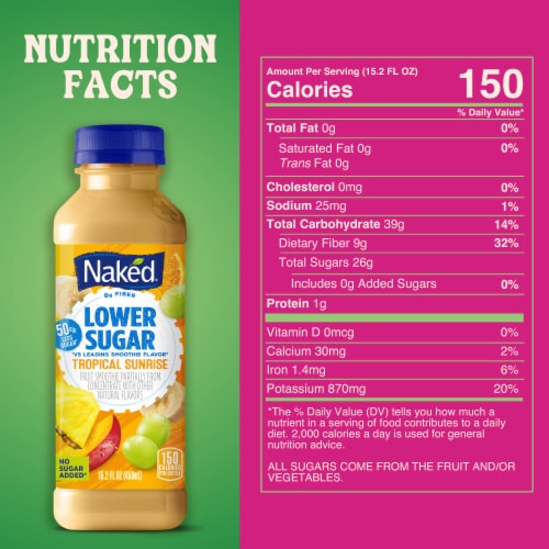 Naked Juice Lower Sugar Tropical Sunrise Flavored Smoothie Blend Perspective: top